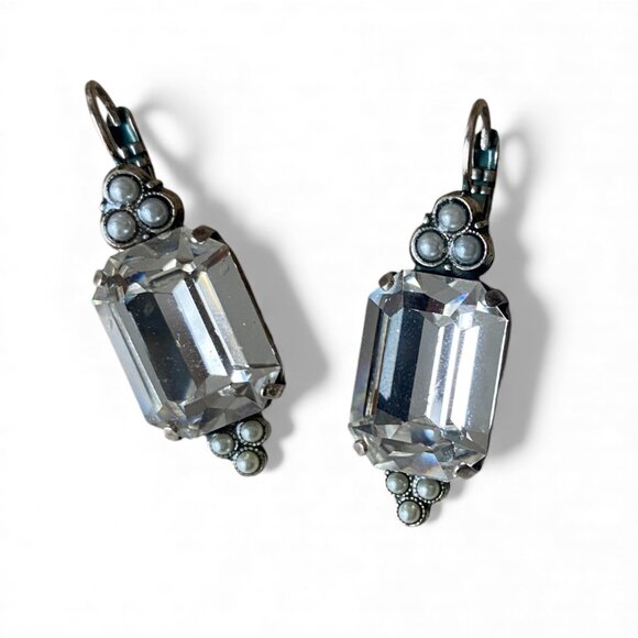 NWT Mariana Emerald Cut Clear Swarovski Crystal Silver Plated Leverback Earrings - Picture 3 of 13